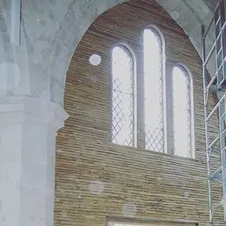 Leiston Abbey, internal lime plastering...